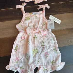 Catherine Malandrino Pink Floral Baby Romper Set